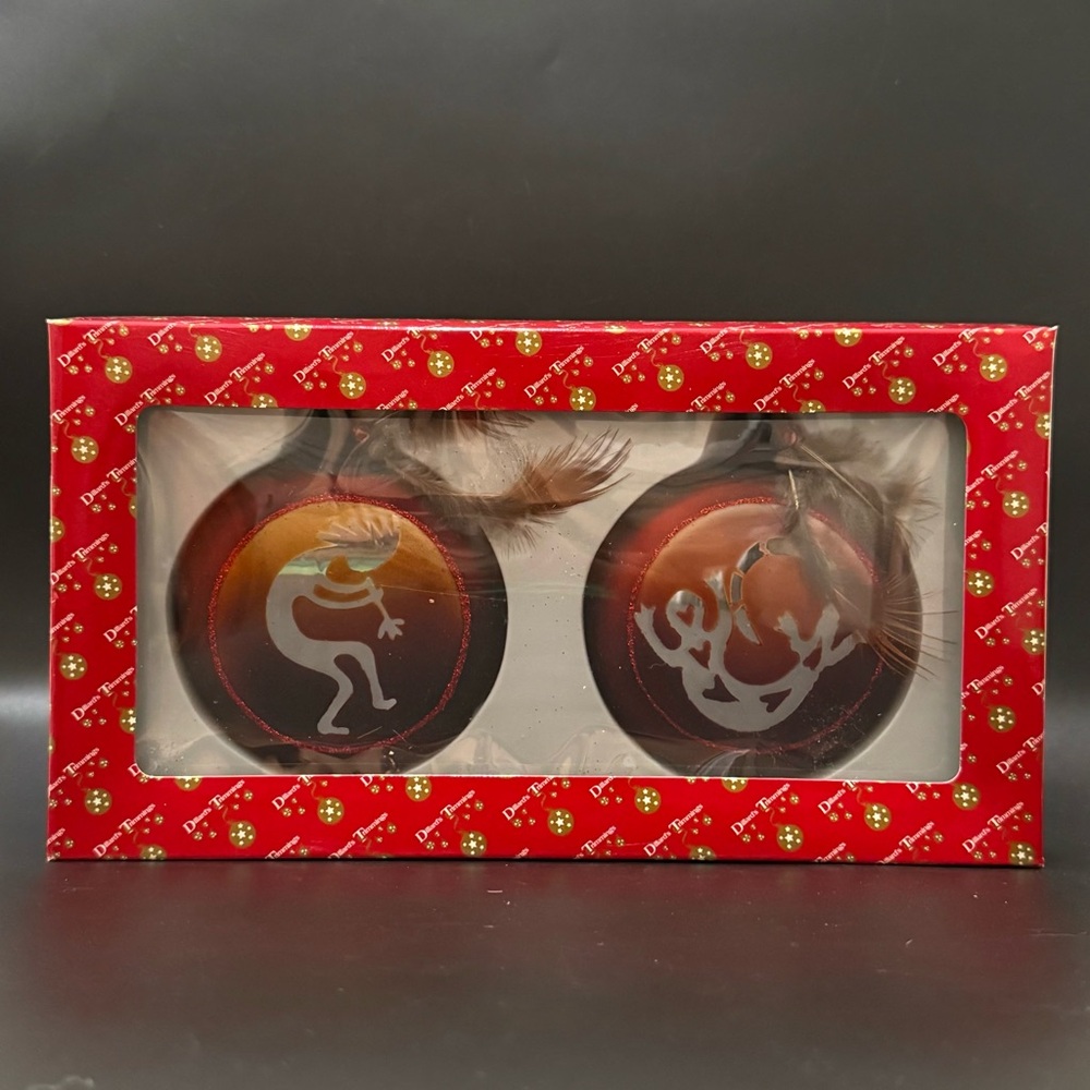 Retired DILLARD’s Trimmings Kokopelli & Geico Lizard Southwestern Glass Ornament